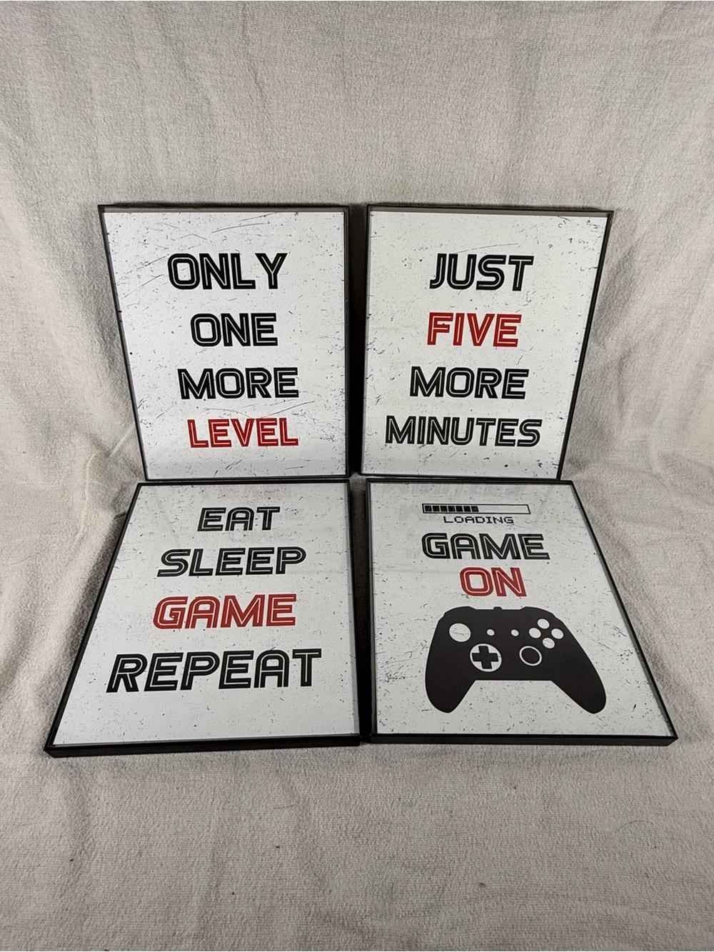 Framed Gaming Set of 4 Wall Art Set – Black & Red Typographic Prints
